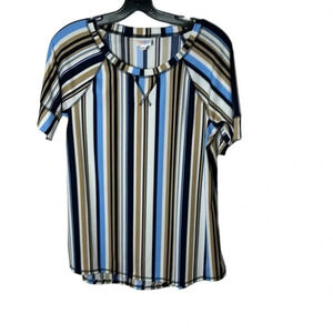 LuLaRoe blouse,women Small.Striped,bright ,hi Lo,scoop,cuffed  & seam details